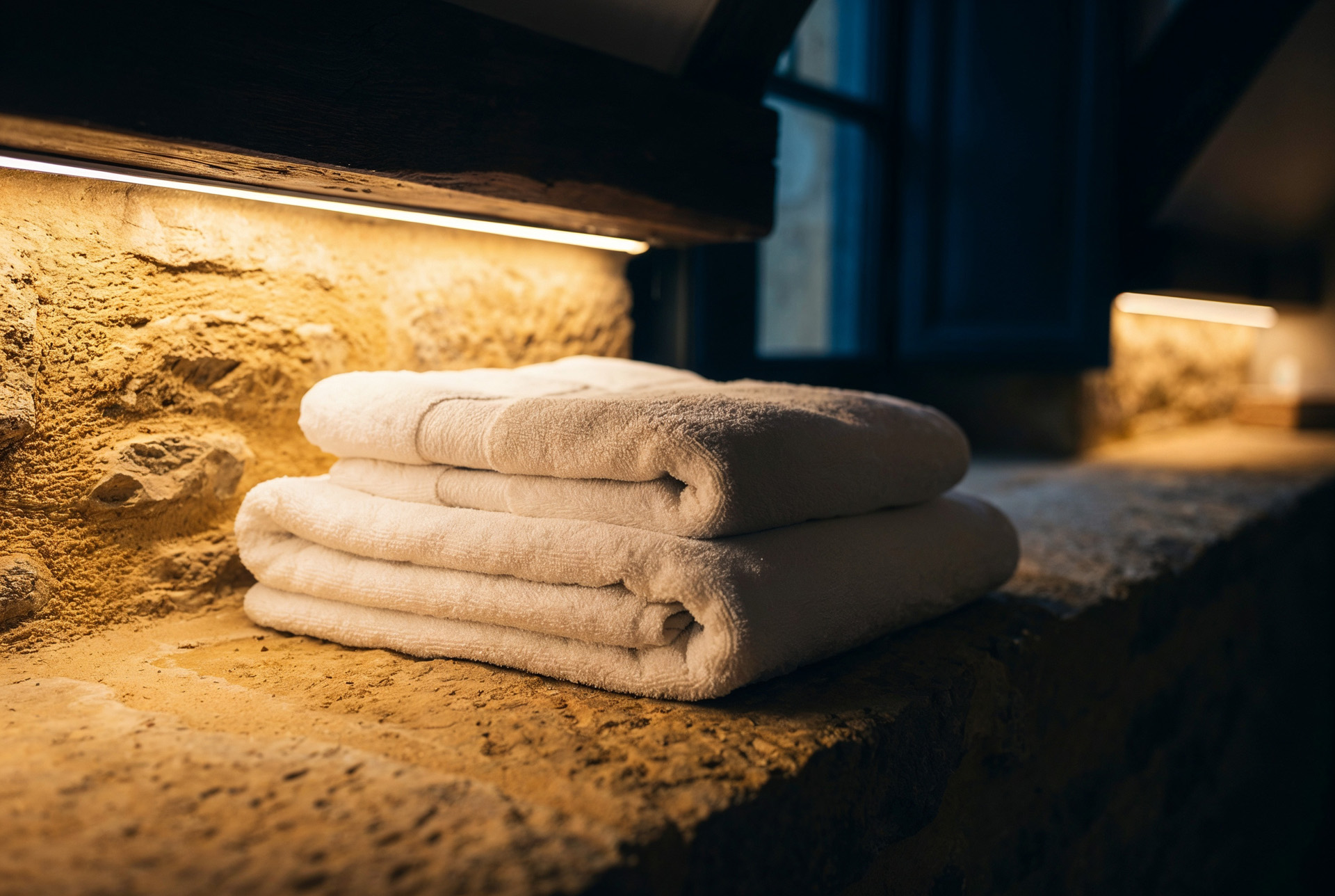 1503 gite couple sarlat salle de bain serviettes pierre
